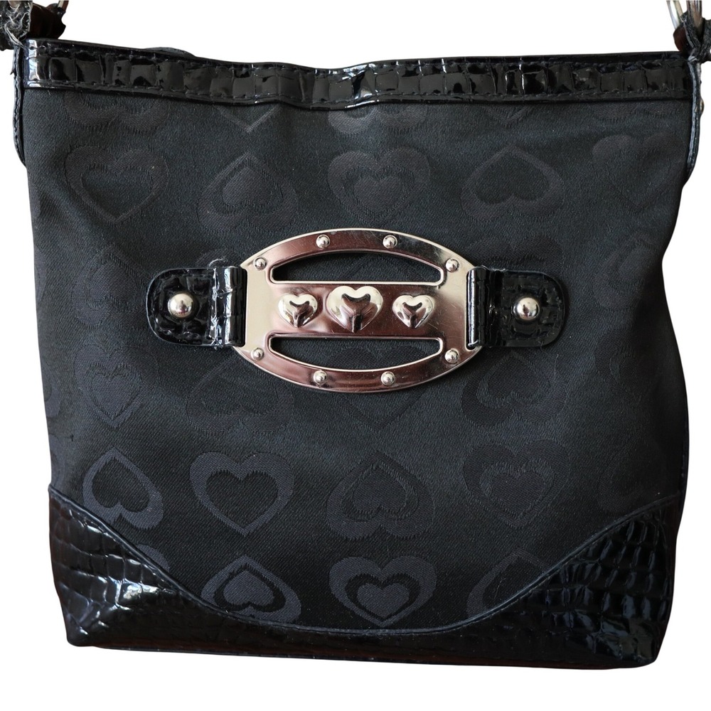 Black Hearts Pattern Y2K Crocodile Crossbody Shoulder Bag Silver Buckle‎ Vintage